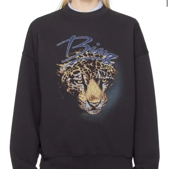 Anine Bing Black Harvey Leopard Sweatshirt - Picture 1 of 4